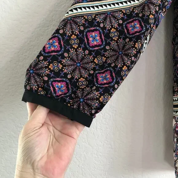 Daniel Rainn Blouse Womens Small Black Boho Floral Peasant Long Sleeve Top - Picture 4 of 8